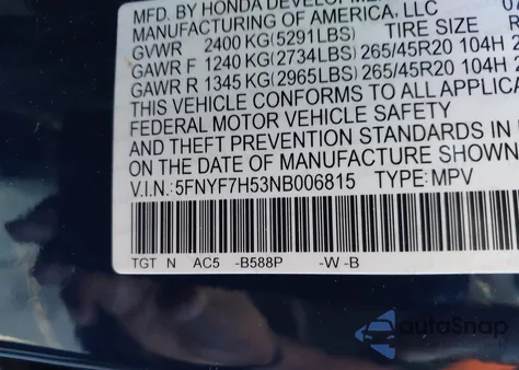 2022 Honda Passport 2Wd Ex-L z USA, uszkodzony, nr VIN 5FNYF7H53NB006815